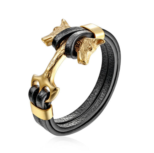 Gold-veredelter Ledergürtel mit Wolf-Head-Design – Bild 5 | LuxeStyle