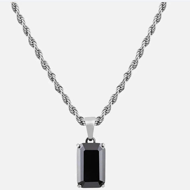 Geometrischer Titanium-Stahl-Halsketten-Anhänger mit schwarzem Zircon