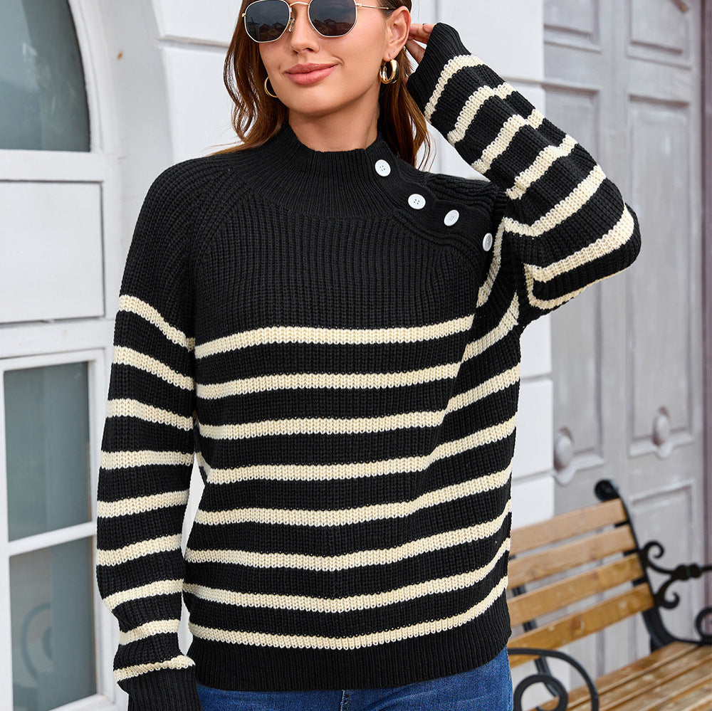 Gestreifter Rollkragenpullover für Damen (Plus Size)