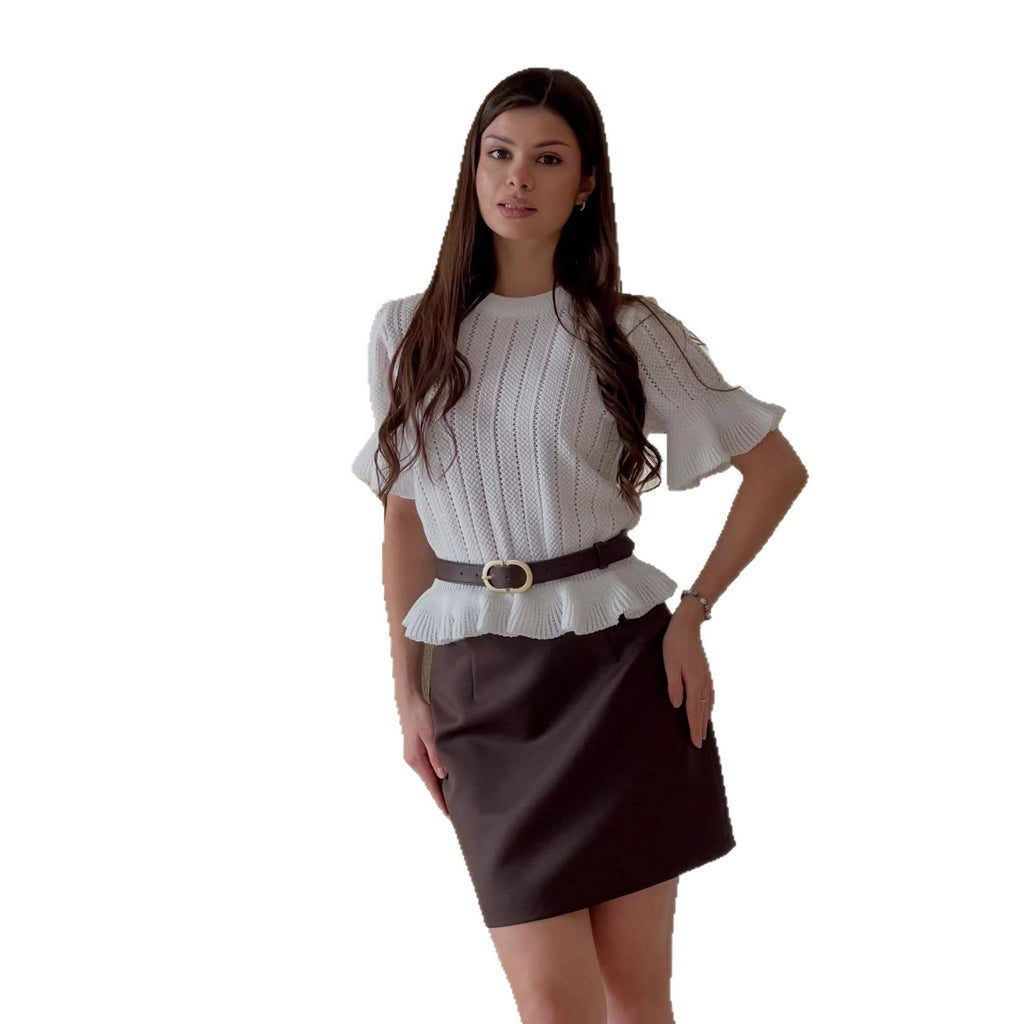 Sommerliches Stricktop mit Rüschen und 3/4-Ärmeln | LuxeStyle