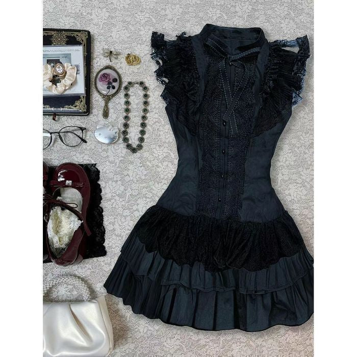 Ärmelloses Kleid mit Schleife und Spitze – Bild 9 | LuxeStyle