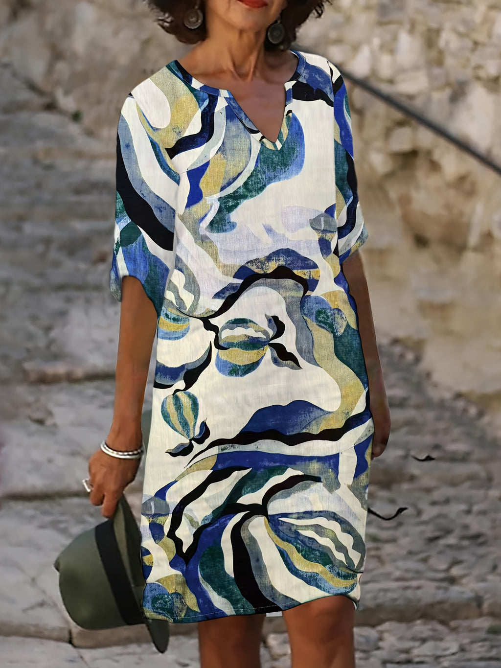 V-Ausschnitt Kleid mit Blumenprint