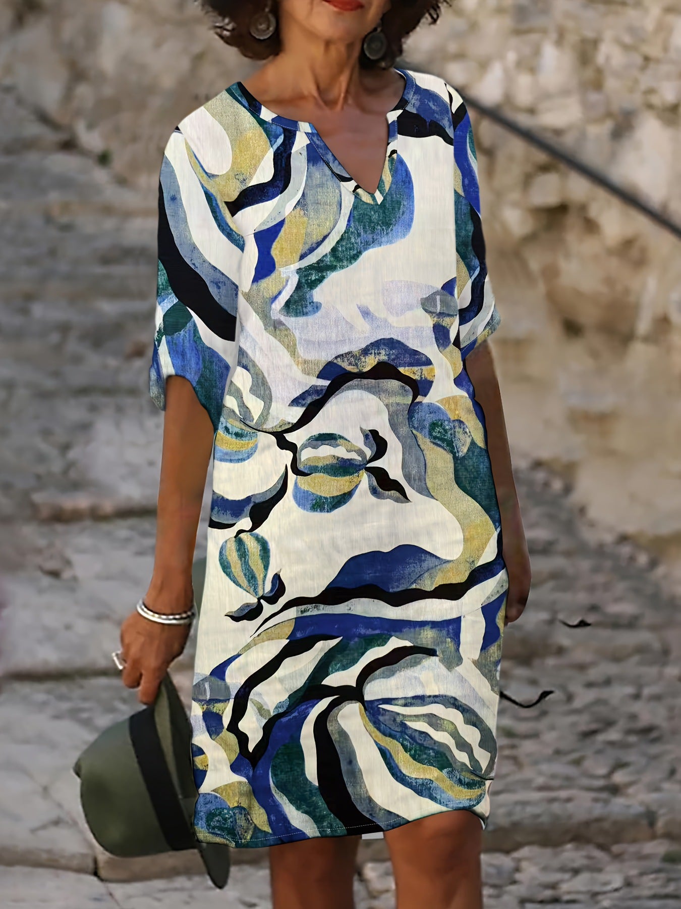 V-Ausschnitt Kleid mit Blumenprint