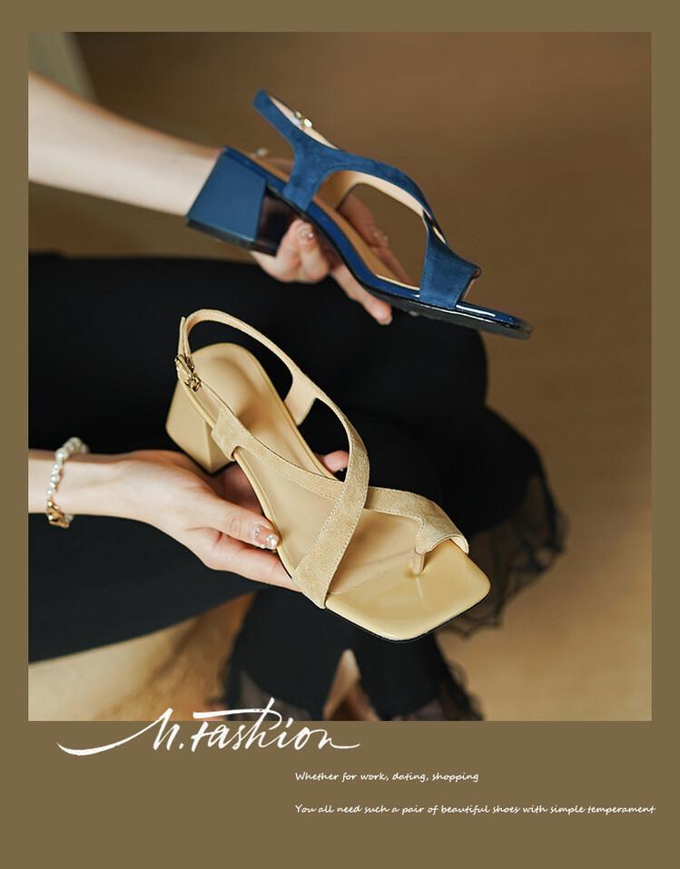 Apricotgelb-blaue Chunky Heel Cross-Strap Sandalen – Bild 3 | LuxeStyle