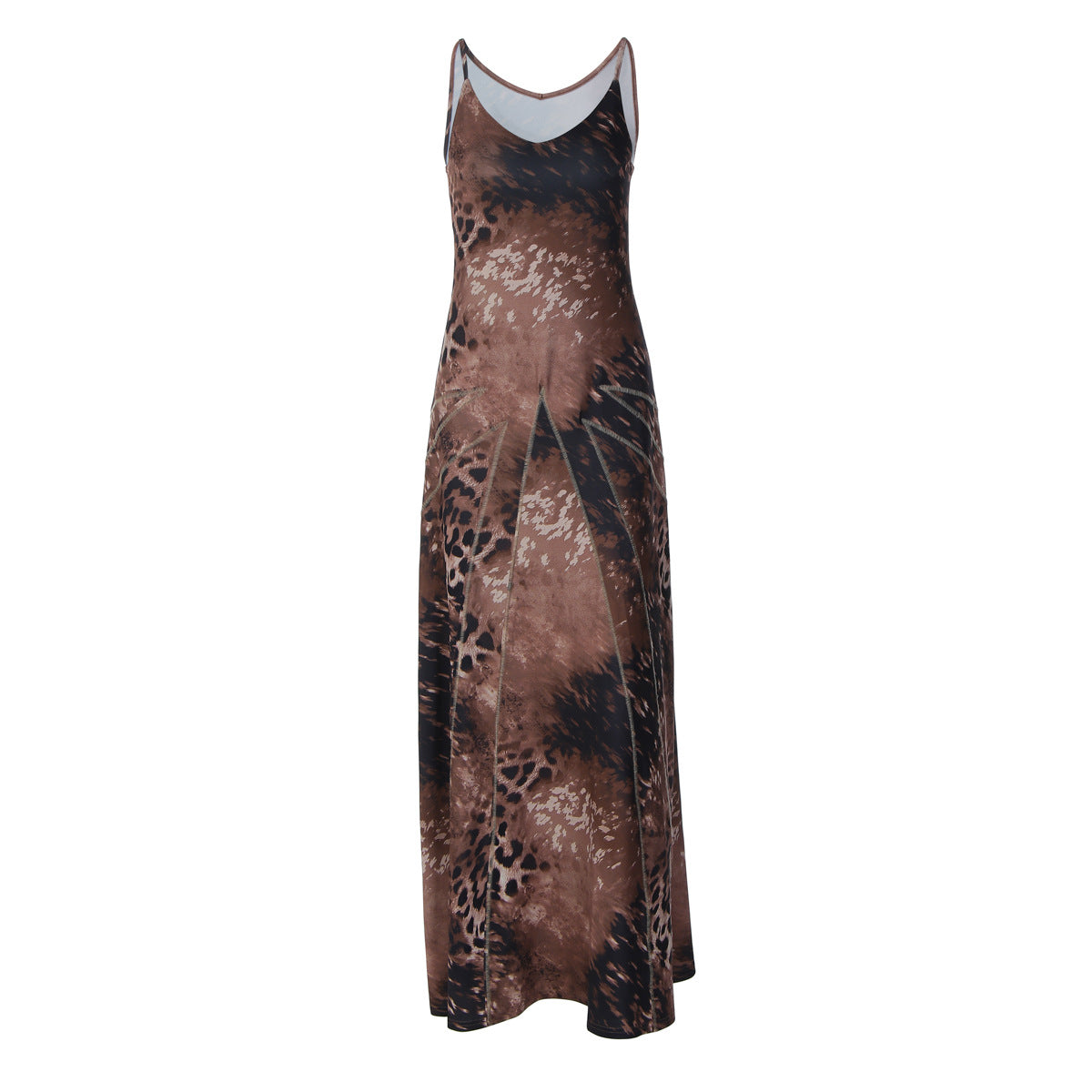 Leopardenprint Sommerkleid, Slim Fit, Maxilänge