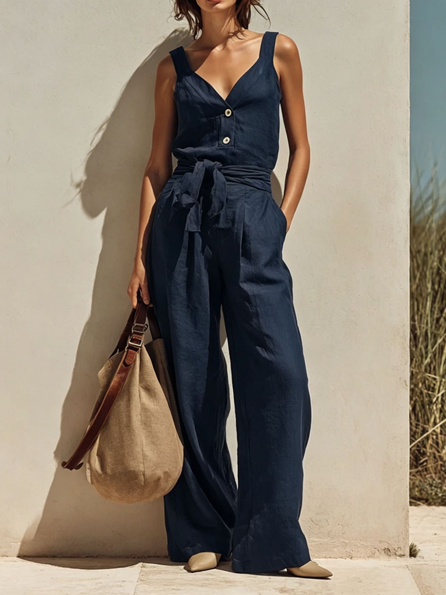 Ärmelloser Jumpsuit mit weitem Bein