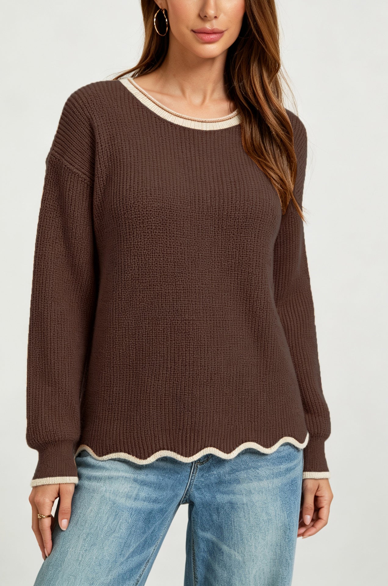 Vielseitiger Rundhals-Strickpullover für Damen