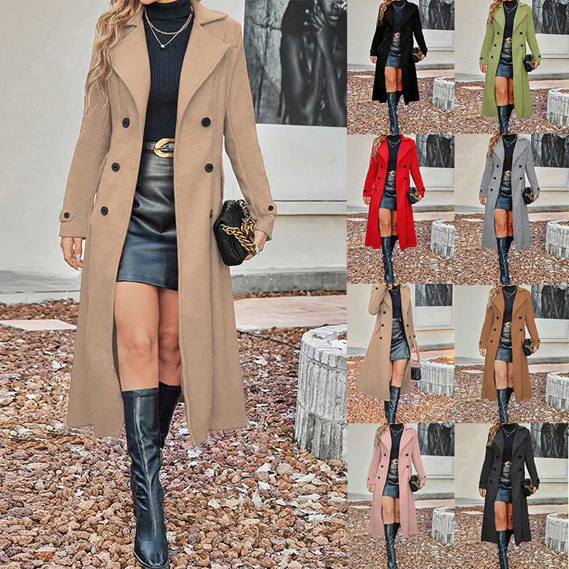 Langärmliger, doppelt-reiteriger Trenchcoat | LuxeStyle