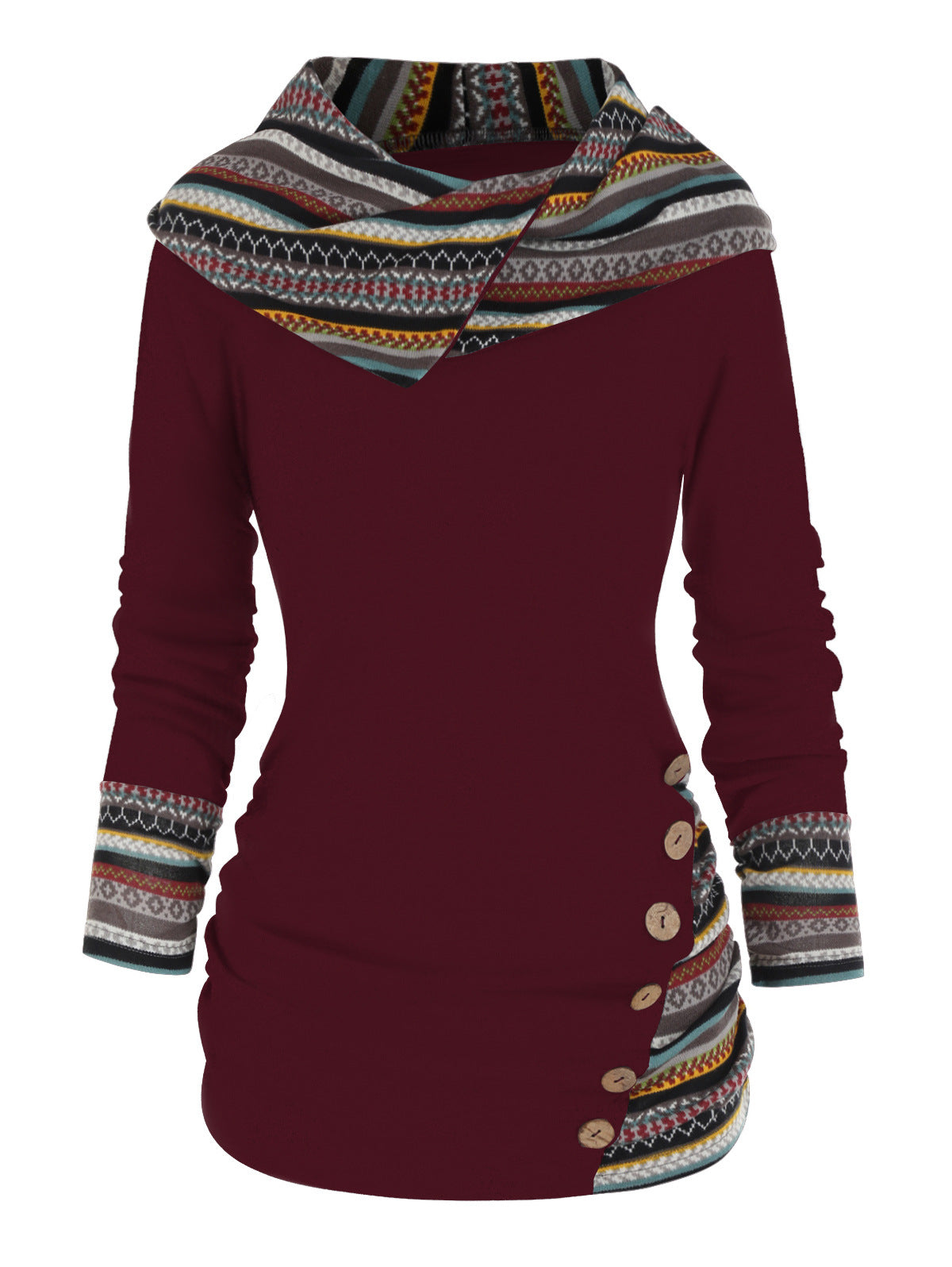 Strick-Hoodie mit Geometrie- und Streifenmuster