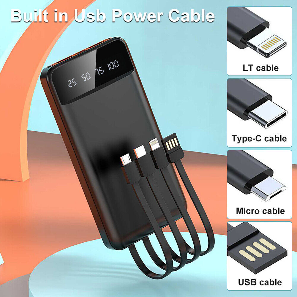 XXL-Powerbank mit 4 USB-Ports & 3 integrierten Ladekabeln