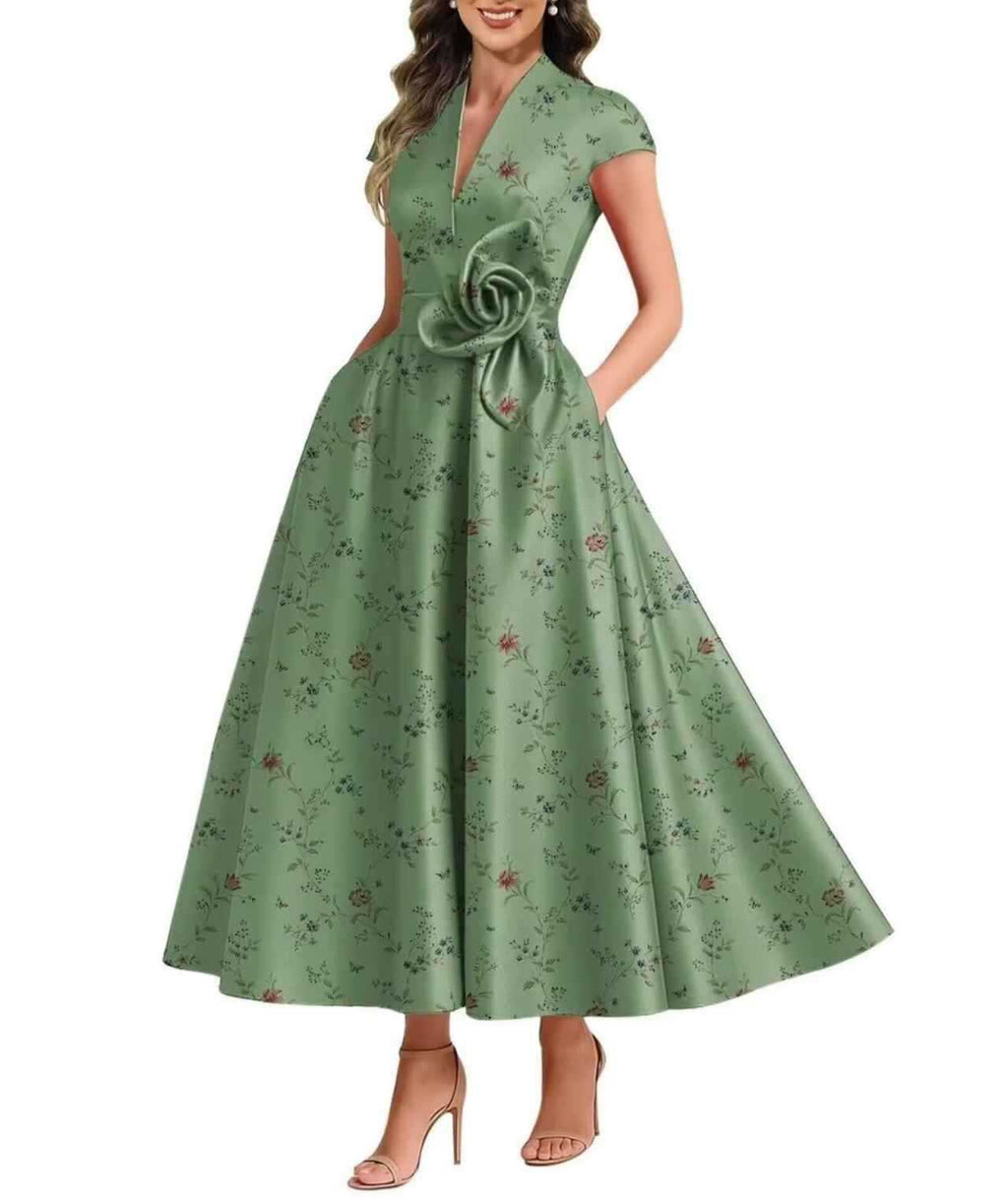 3D Blumen Damen-Satin-Kleid