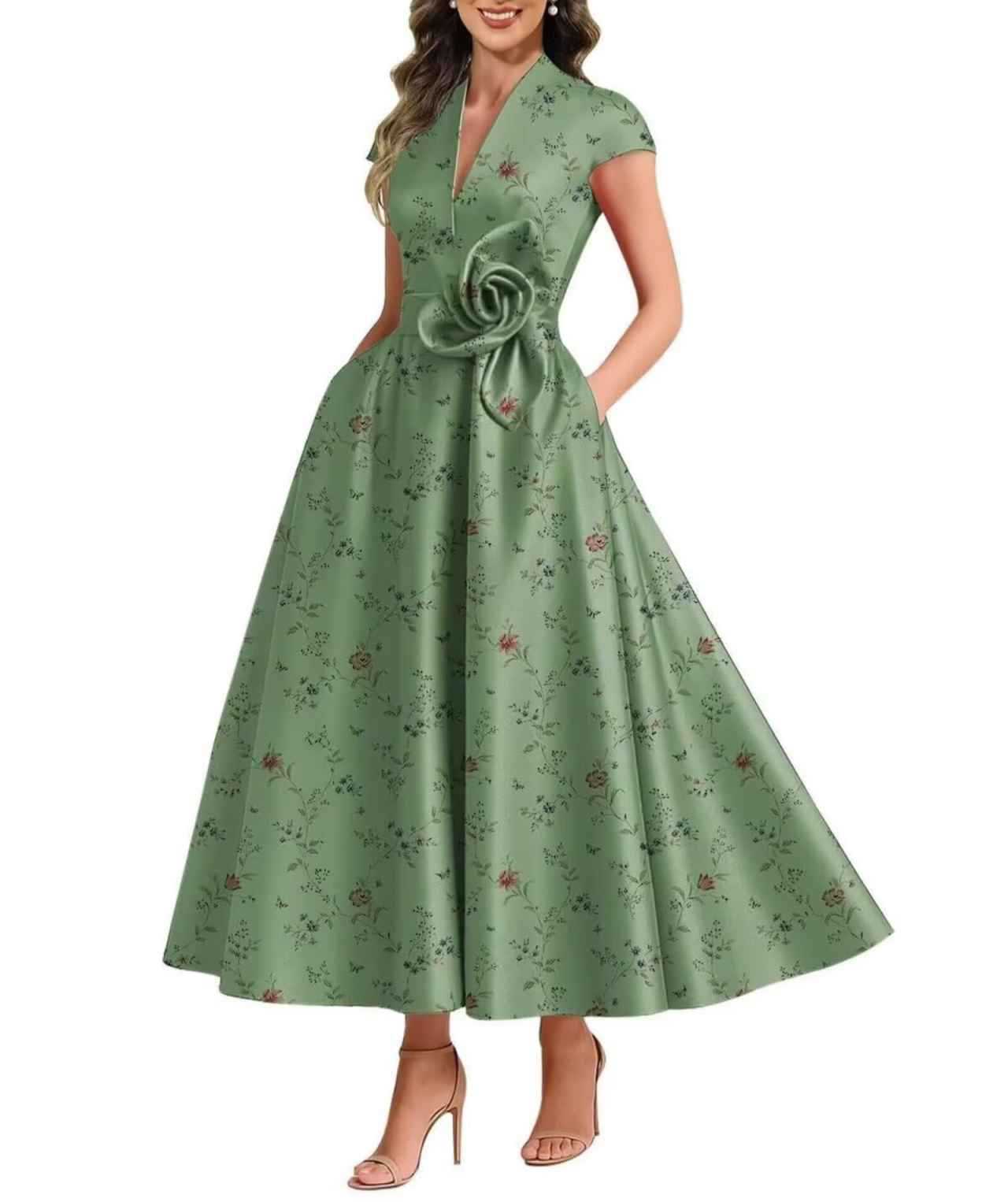 3D Blumen Damen-Satin-Kleid