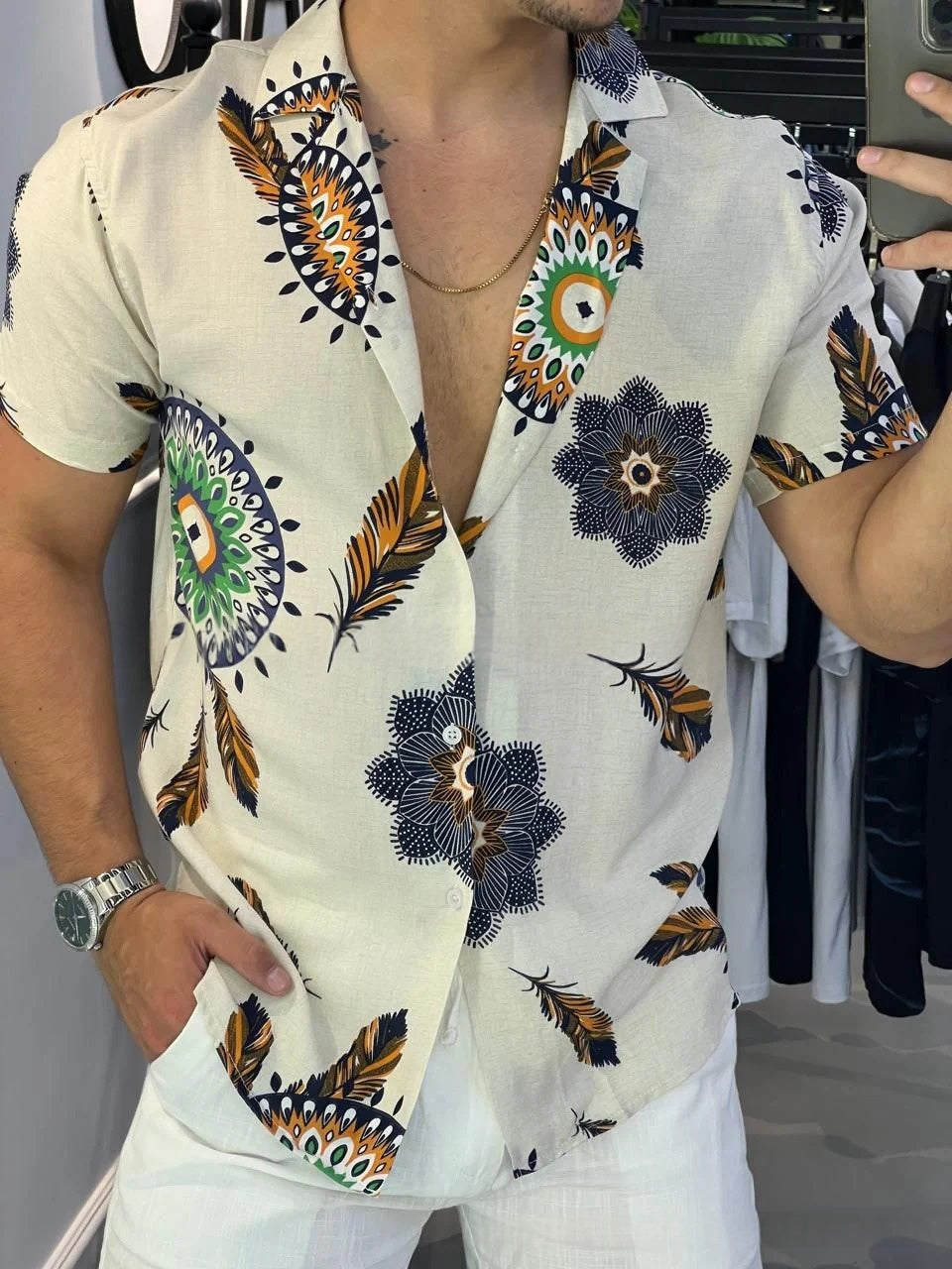 Hawaiianer-Print-Kurzarmhemd