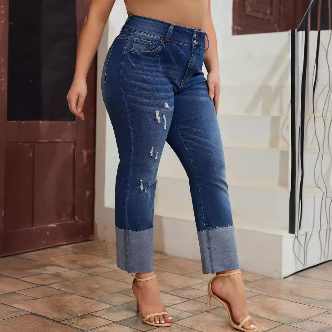 Damen-High-Waist-Ripped-Stretch-Jeans
