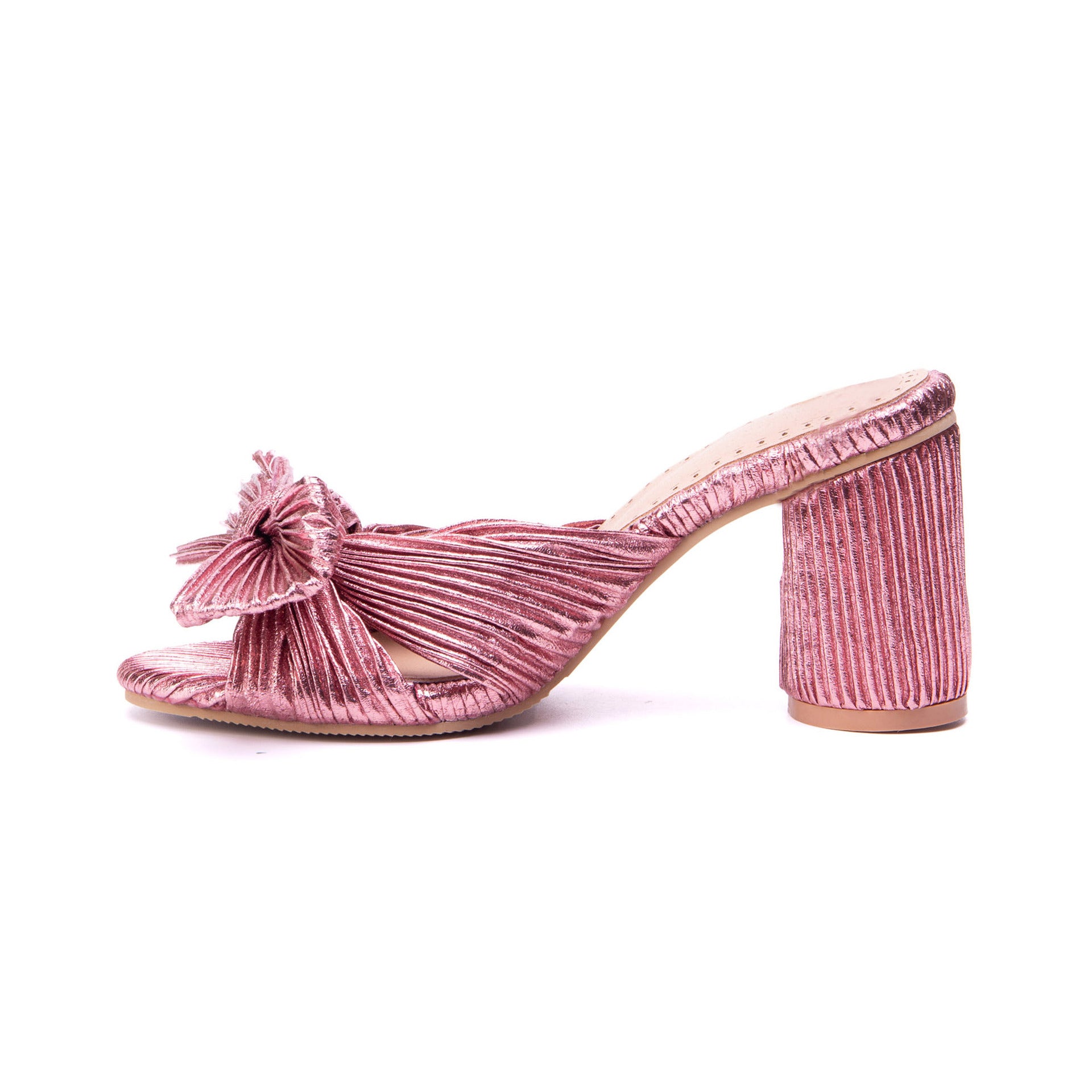 Satin Pantoletten mit Peep-Toe und Blockabsatz