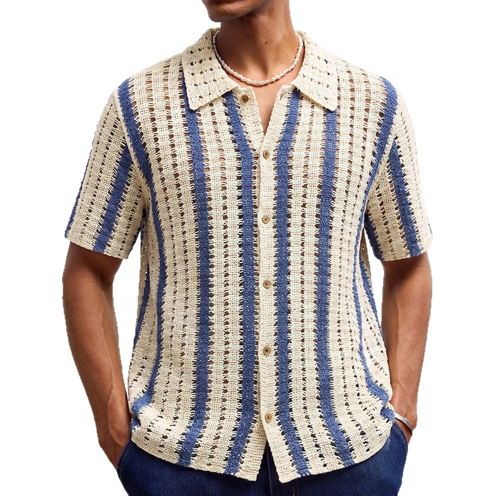 Herren Strickpullover aus Baumwolle mit Lochmuster – Ansicht 6