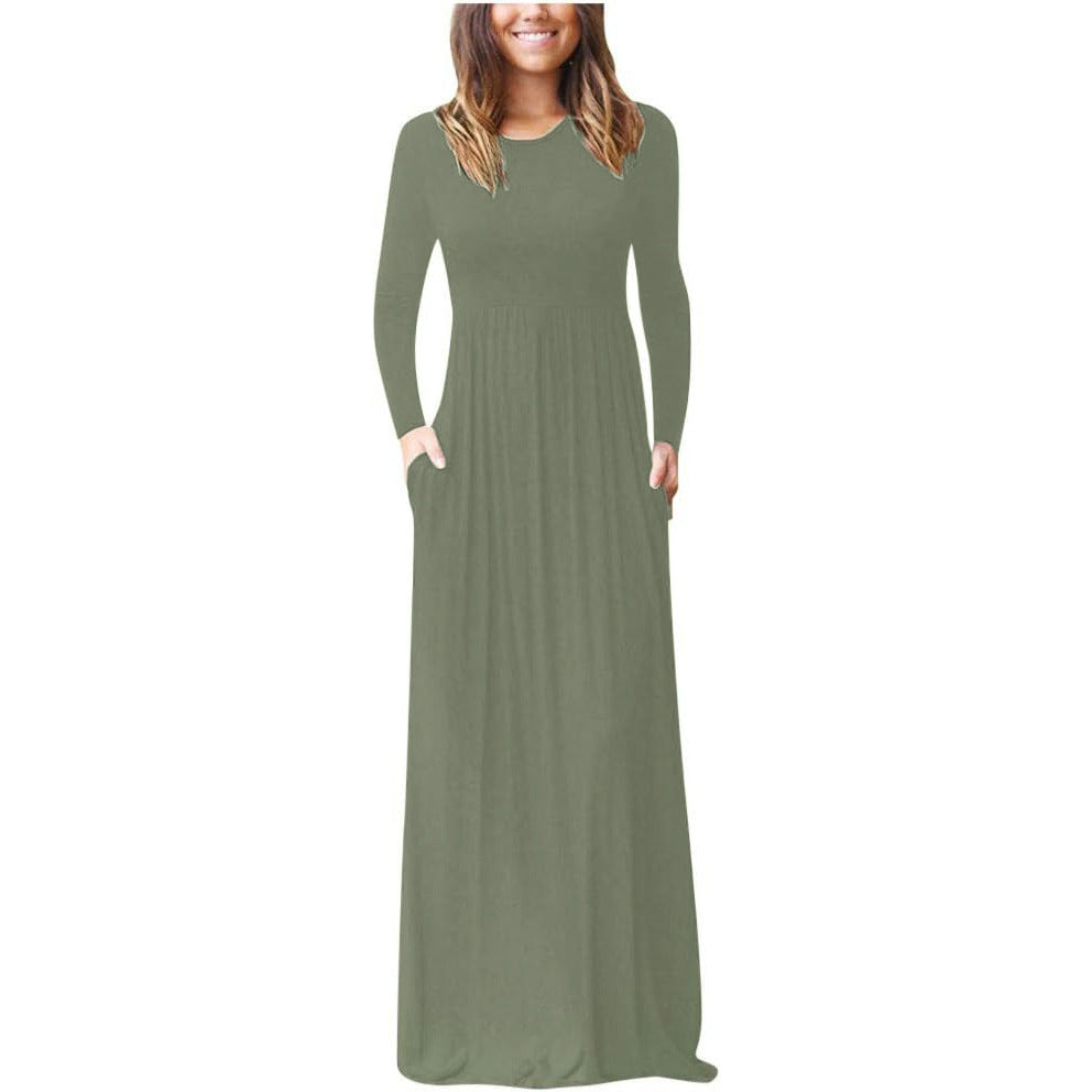 Maxikleid mit Rundhals, langen Ärmeln und Taschen