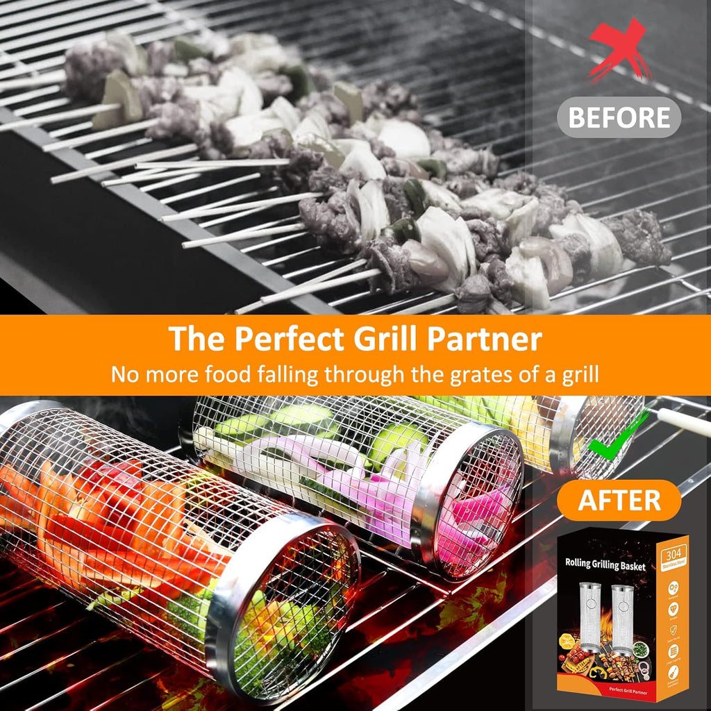 Rollender Grillkorb-Set aus Edelstahl – Ansicht 4