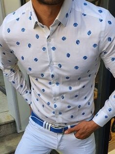 Herren Langarmhemd mit Revers und 3D-Druck | LuxeStyle