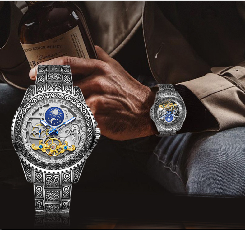 Herrenuhr im Retro-Look mit Skelett-Zifferblatt | LuxeStyle