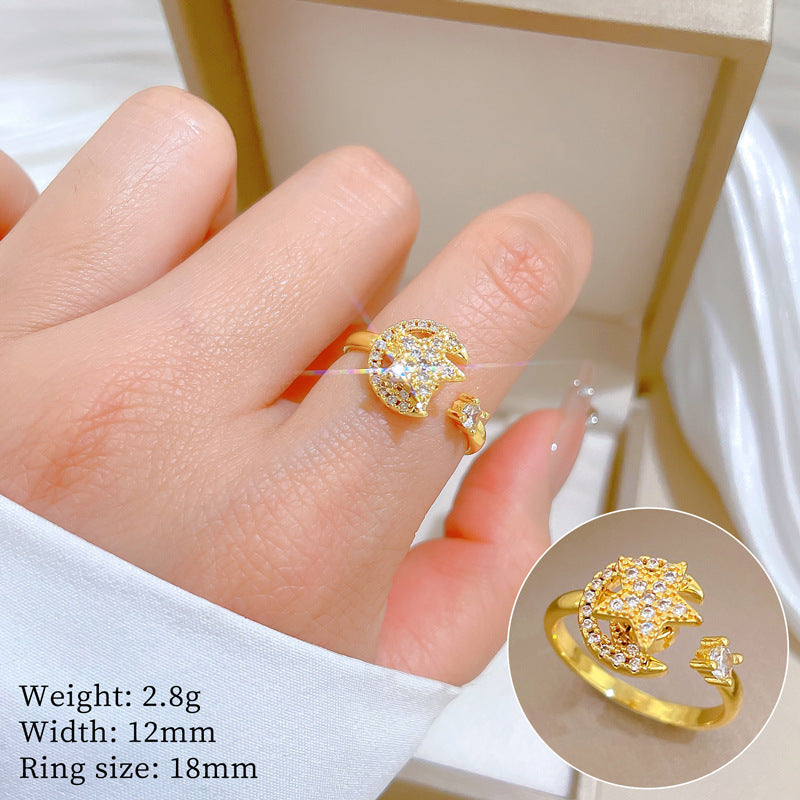 LuxeStyle Ring «Astra» · Stern & Mond, drehbar & verstellbar – Bild 2 – LuxeStyle Schweiz