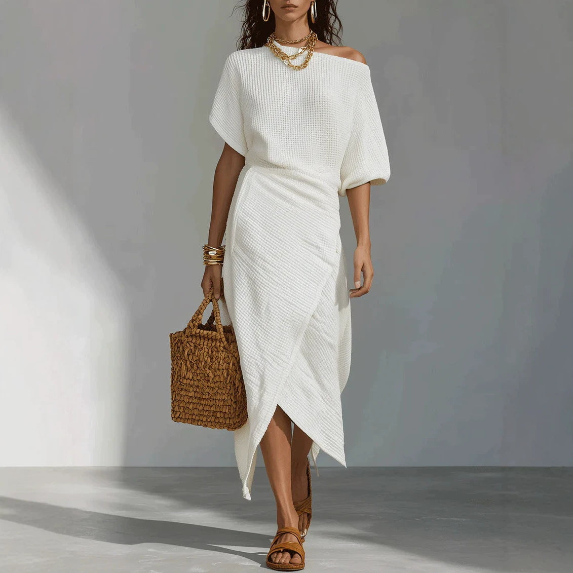 Casual Kleid mit Schlitz und unregelmässigem Saum
