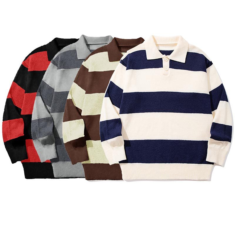 Herren Streifen Strickpullover mit Kontrastkragen