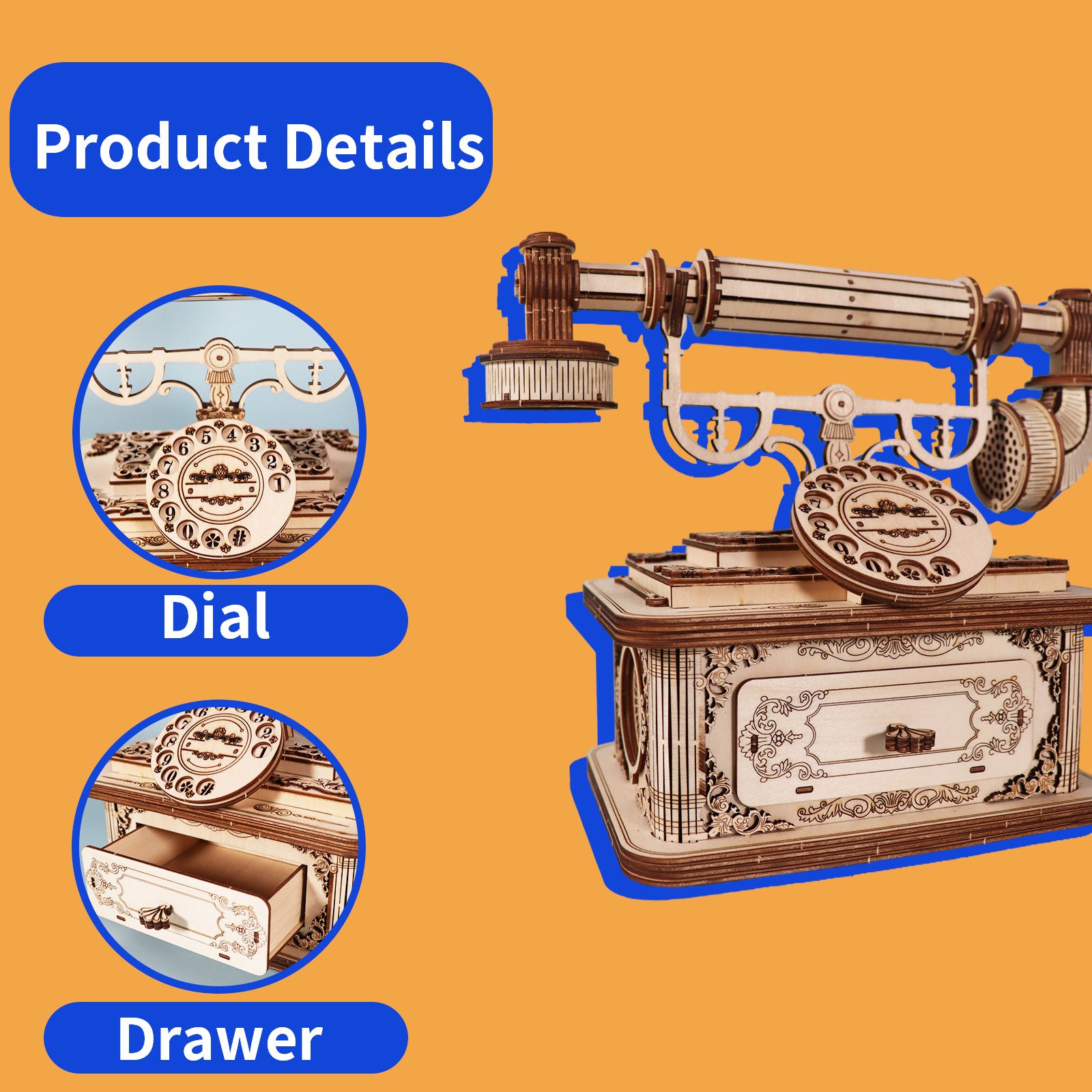 Retro Telefon 3D Holzpuzzle für Erwachsene