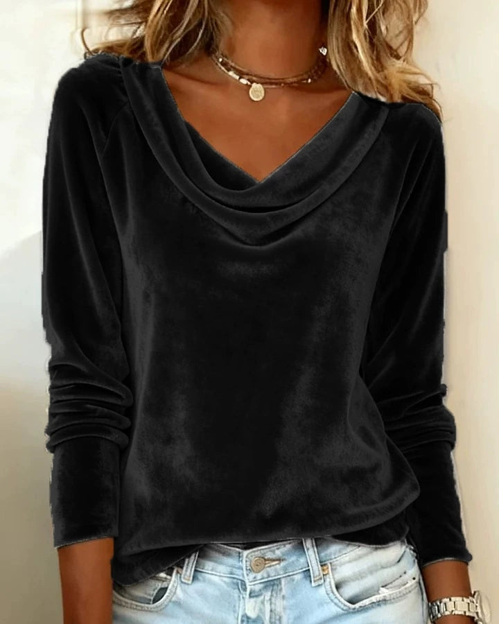 Samt-Shirt mit Wasserfallausschnitt