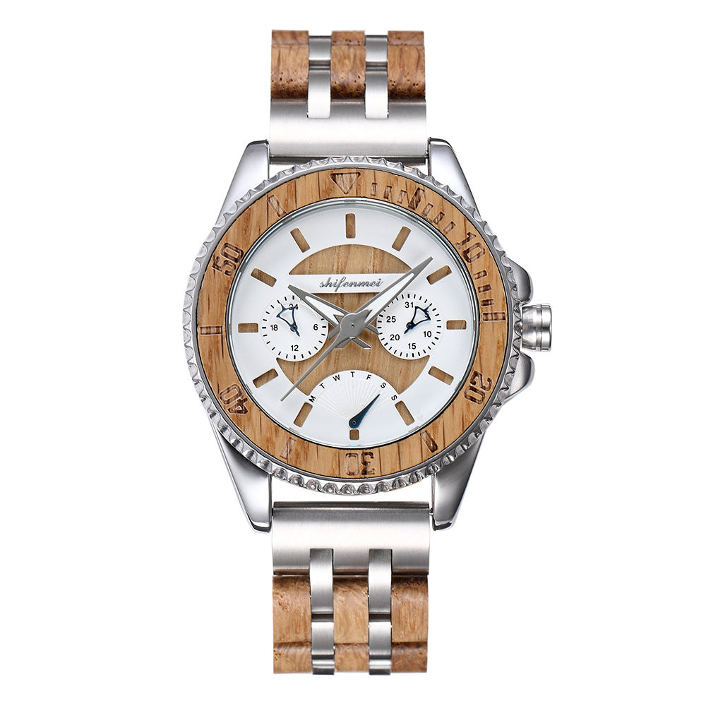Sportliche Herrenuhr mit Holz- und Stahl-Elementen – Bild 3 | LuxeStyle