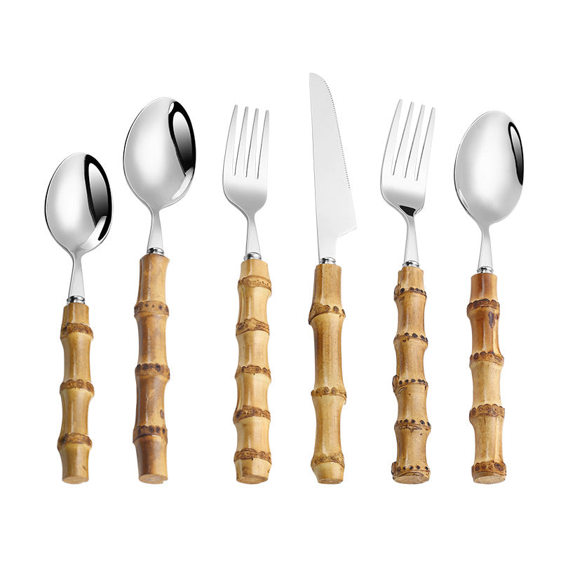 Besteck-Set aus Edelstahl und Bambusholz | LuxeStyle