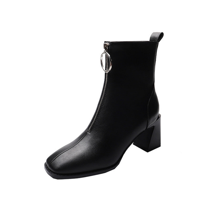 Chunky-Heel Leder-Boots mit Karree-Spitze – Bild 6 | LuxeStyle