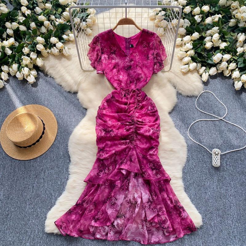 Chiffon-Meerjungfrauenkleid mit Blumenmuster – Bild 3 | LuxeStyle
