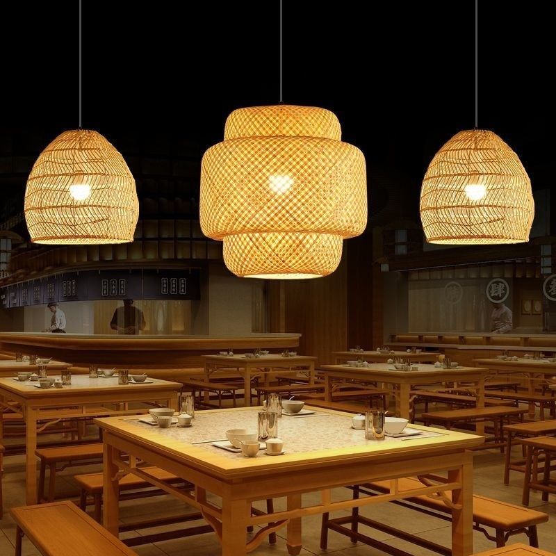 Bambusgewebte Pendelleuchte – Ideal für Restaurants & Teeläden