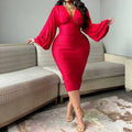 Elegantes V-Ausschnitt Strickkleid in Rot