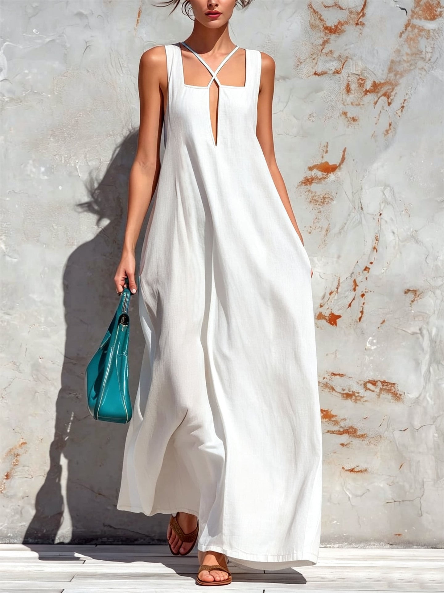 Damen A-Linien Freizeitkleid aus Baumwoll-Leinen