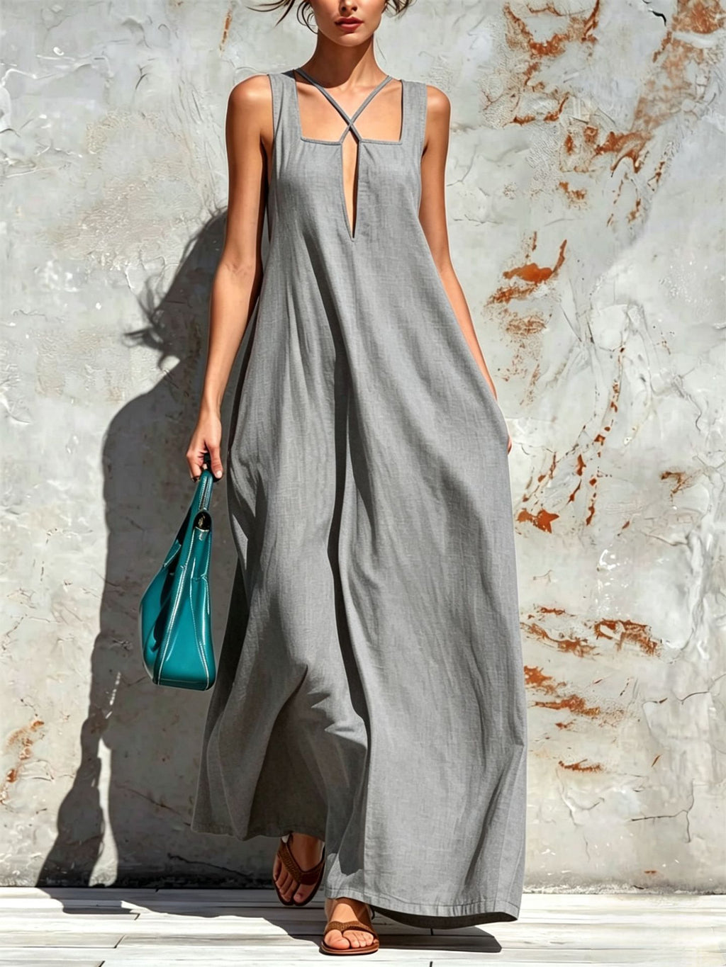 Damen A-Linien Freizeitkleid aus Baumwoll-Leinen
