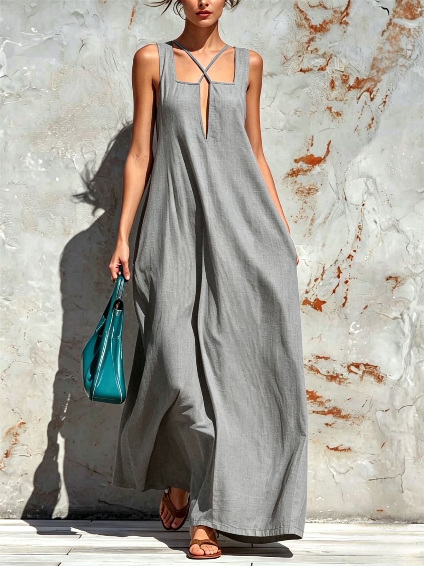Damen A-Linien Freizeitkleid aus Baumwoll-Leinen