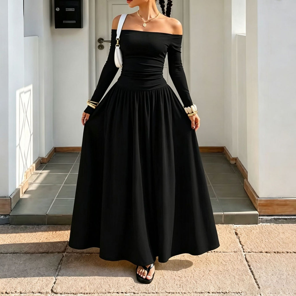 Taille-schmeichelndes Langarm-Dress ohne Schulter