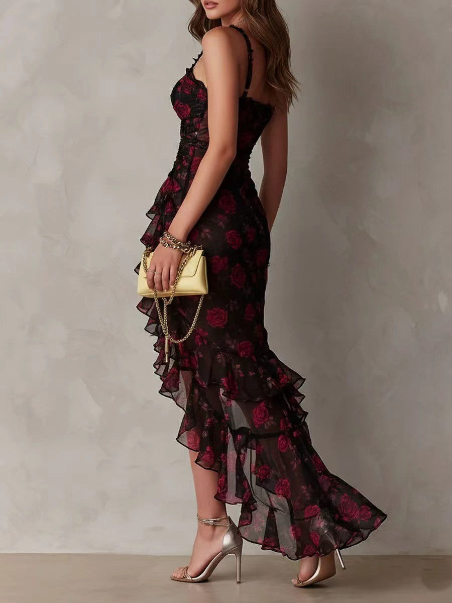 Rose-Print Midi-Rock | LuxeStyle