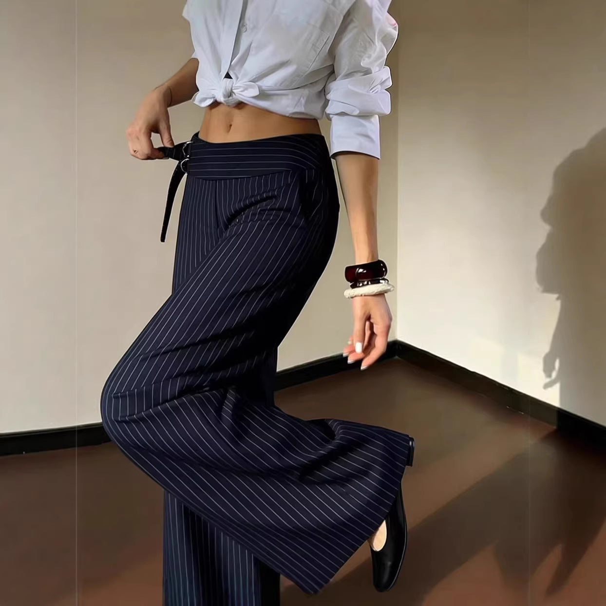 Damen Pinstripe Wide Leg Hose