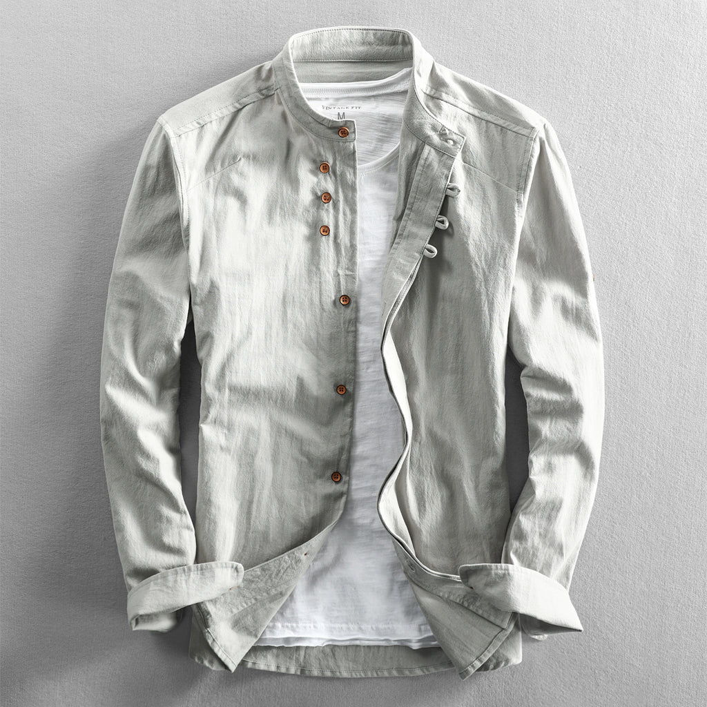 Vintage Slim-Fit Hemd mit Mandarin-Kragen