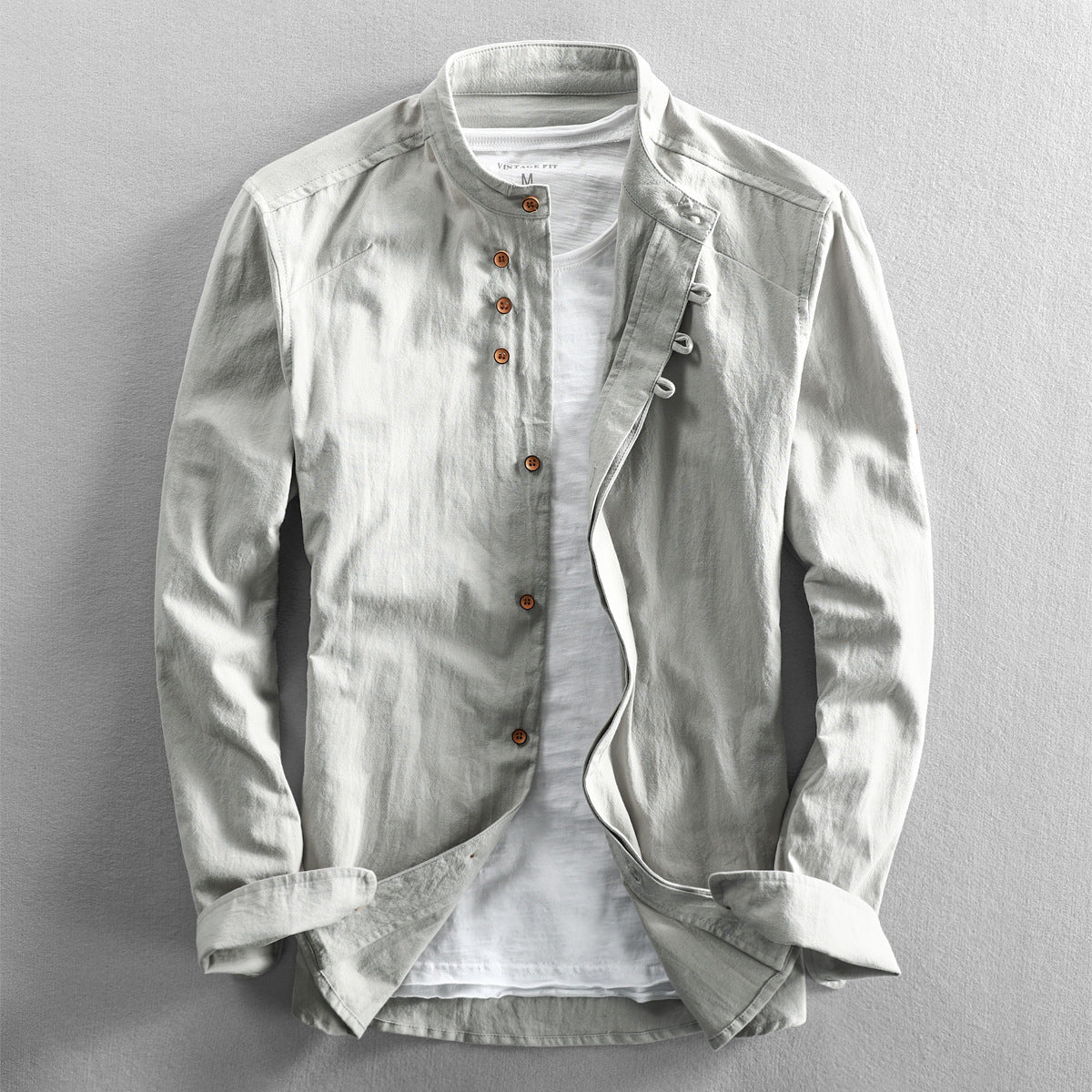 Vintage Slim-Fit Hemd mit Mandarin-Kragen