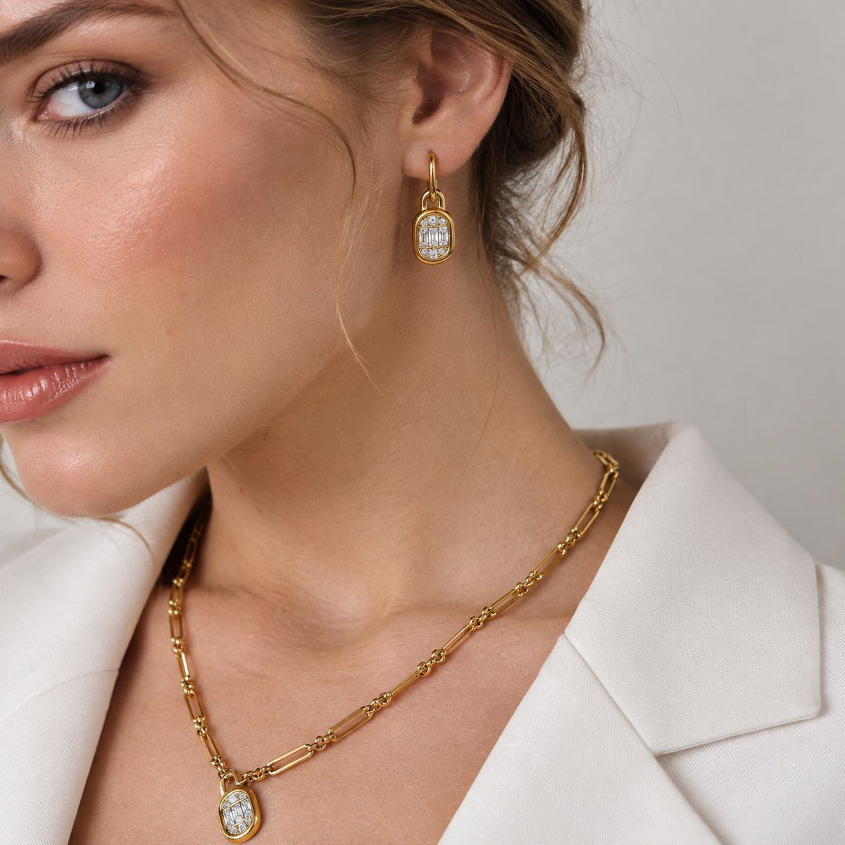 Halskette & Ohrringe mit Strass-Anhänger | LuxeStyle