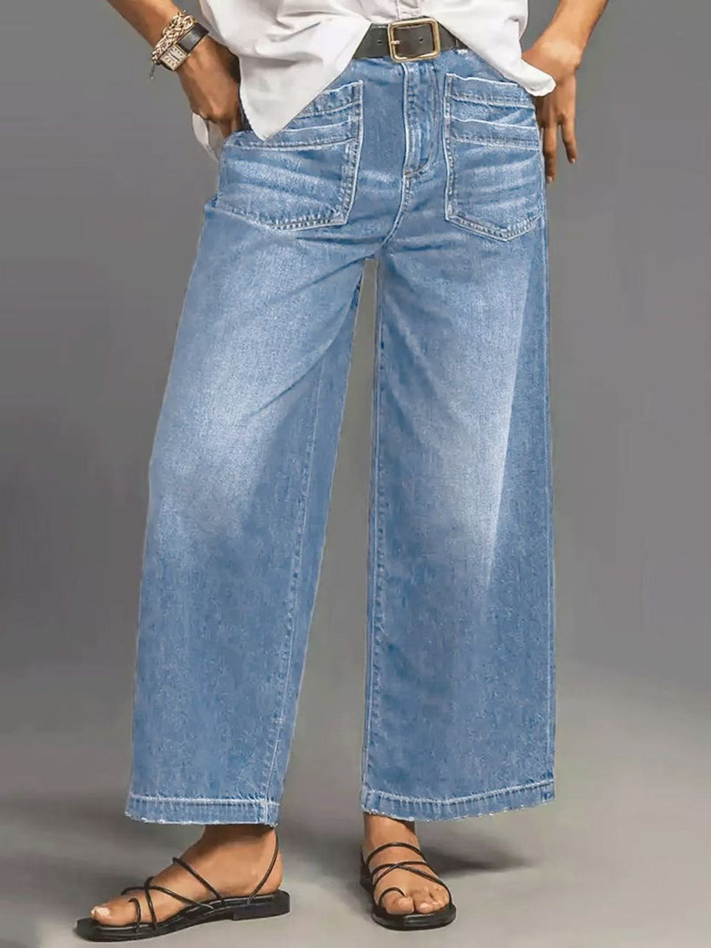 Retro Loose-Fit Wide-Leg Denim Jeans für Damen