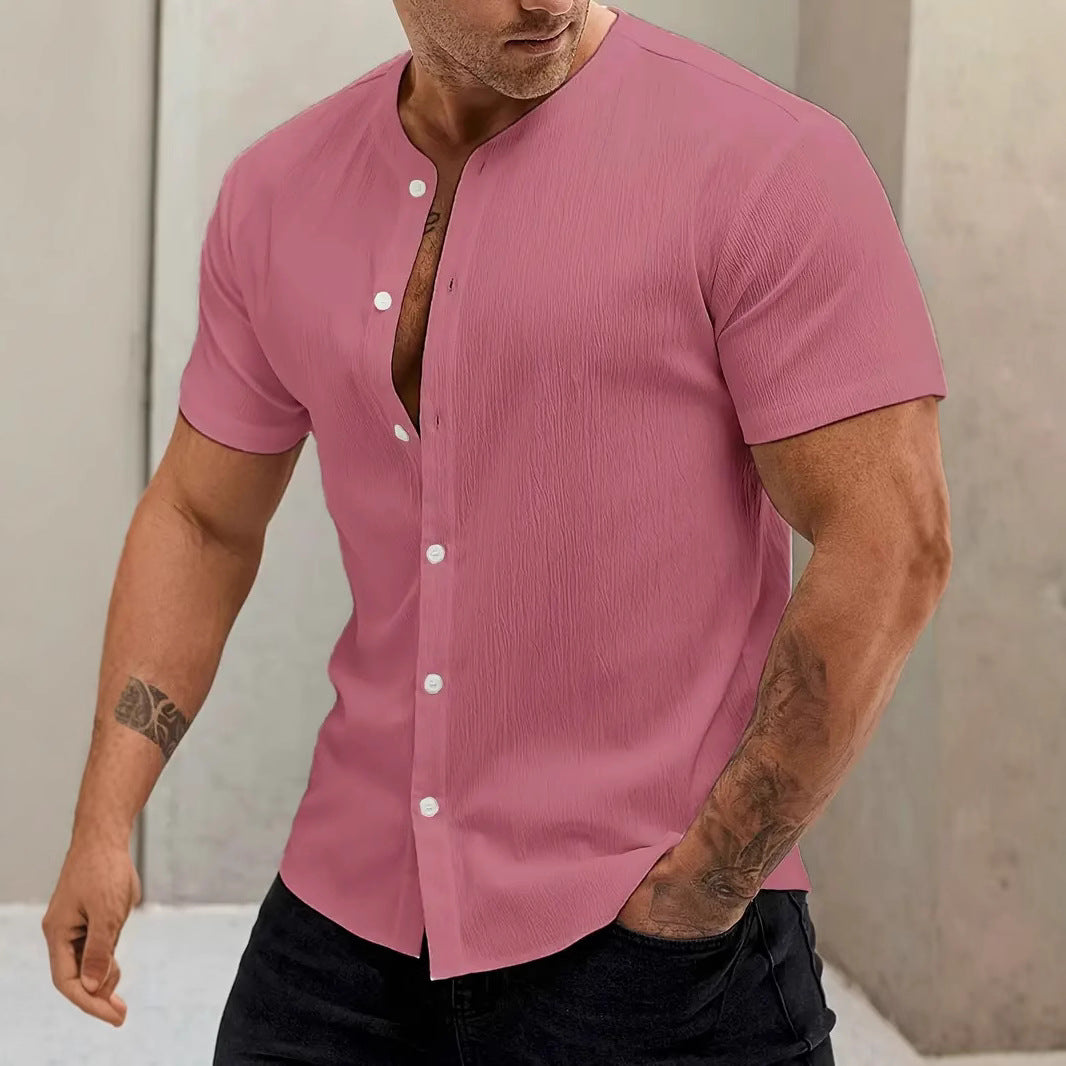 Stehkragen-Cardigan Kurzarmhemd für Herren – Bild 4 | LuxeStyle