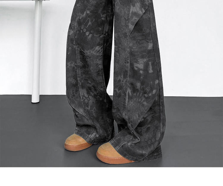 Herren Plissierte Wide-Leg Jeans