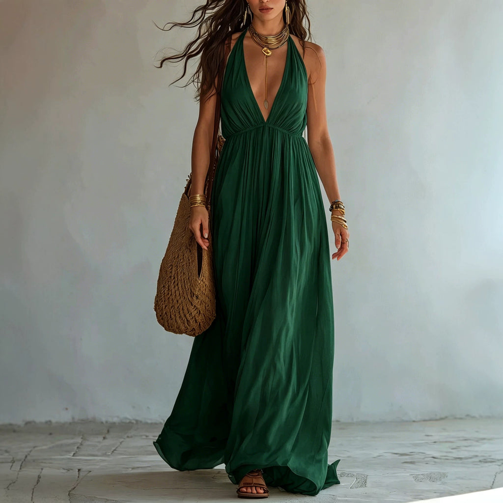 Elegantes Neckholder-Maxikleid mit tiefem V-Ausschnitt – Bild 6 | LuxeStyle
