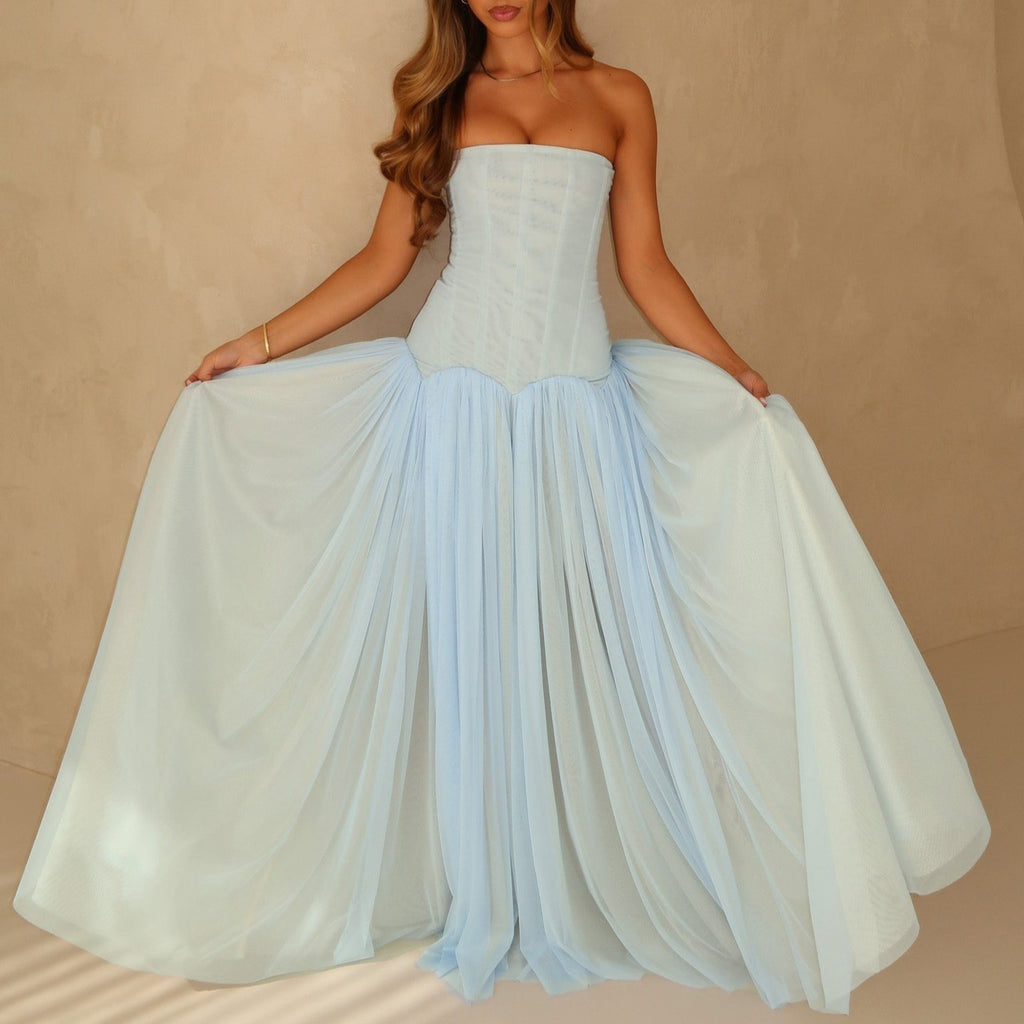 Off-Shoulder Mesh Trägerloses Maxikleid