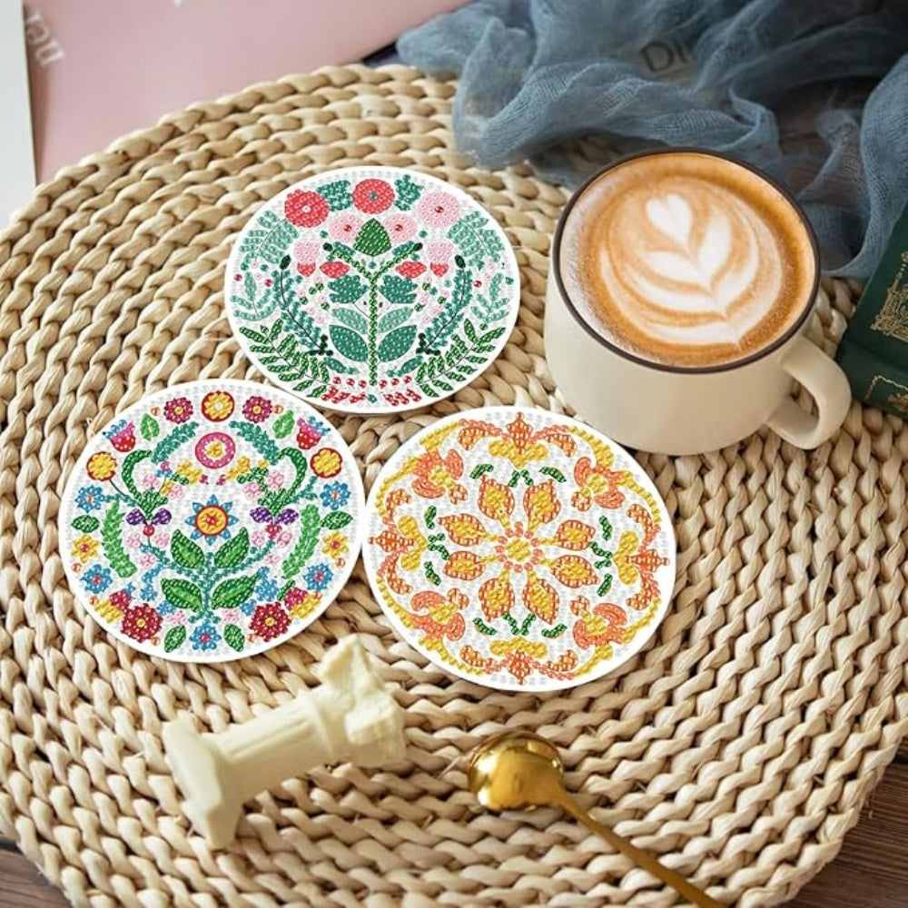 Diamond Art Coaster-Set mit Halterung